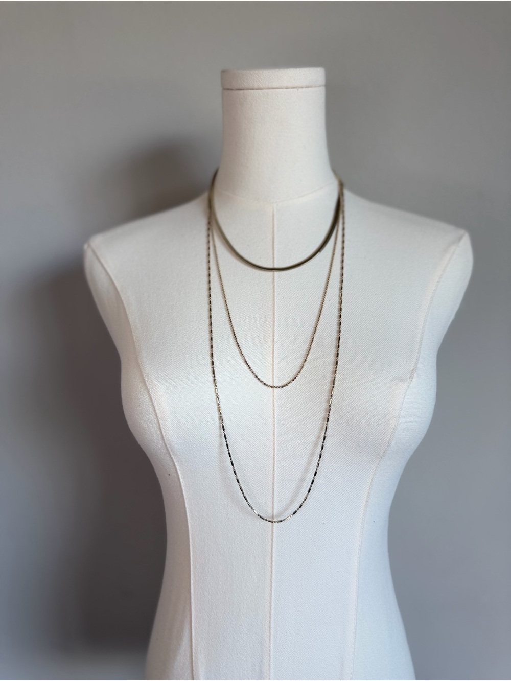 3-Layer Light Gold Tone Necklace | Y2K | Minimalist